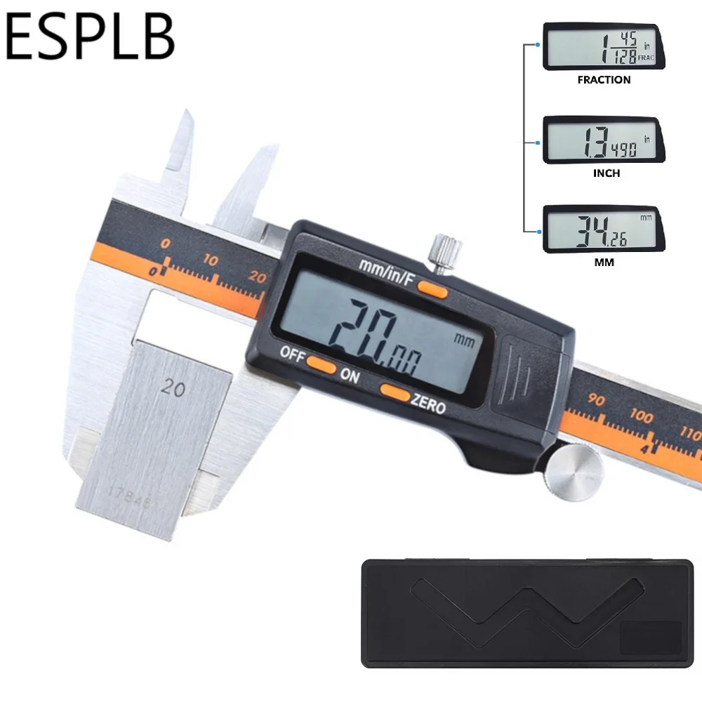 

ESPLB Inch/Metric/Fractions Conversion Vernier Calipers 6'' 150mm Vernier Calipers Stainless Steel Large LCD Auto Off Caliper