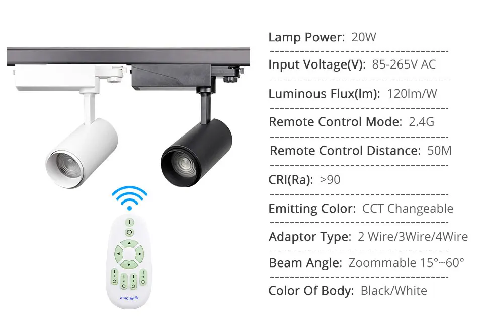 20W Zoomable Track Light 2.4G RF Wireless Control Track Rail Spotlight Lighting System Brightness CCT Dimmable Color Changeable (5)