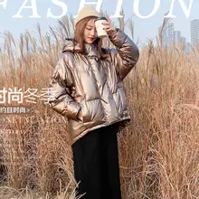 Зимние серебряные золотистые Хлопковые женские корейские модные шикарные глянцевые ткани ins noodles в студенческом стиле пушистые пальто wq2414