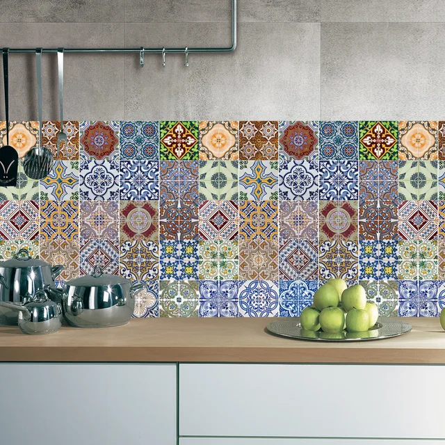 5pcs Set Arabic Style Tile Floor Sticker Waterproof Pvc Wall 5pcs Set Arabic Style Tile Floor Sticker Waterproof Pvc Wall For Kitchen Bathroom Home