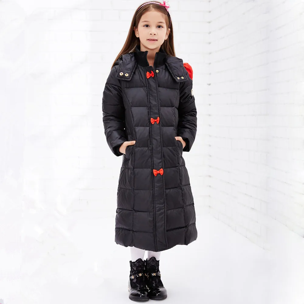 Детская куртка-пуховик на 80% утином пуху, зимние куртки-парки для девочек, ветрозащитная теплая плотная верхняя одежда с капюшоном для детей, От 2 до 12 лет - Цвет: black