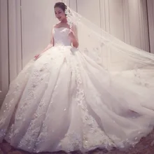 Robe De Mariage Strapless Ball Gown Wedding Dresses Vestido De Noiva 2016 New Style Glamorous 2 meter Train Lace Wedding Dress