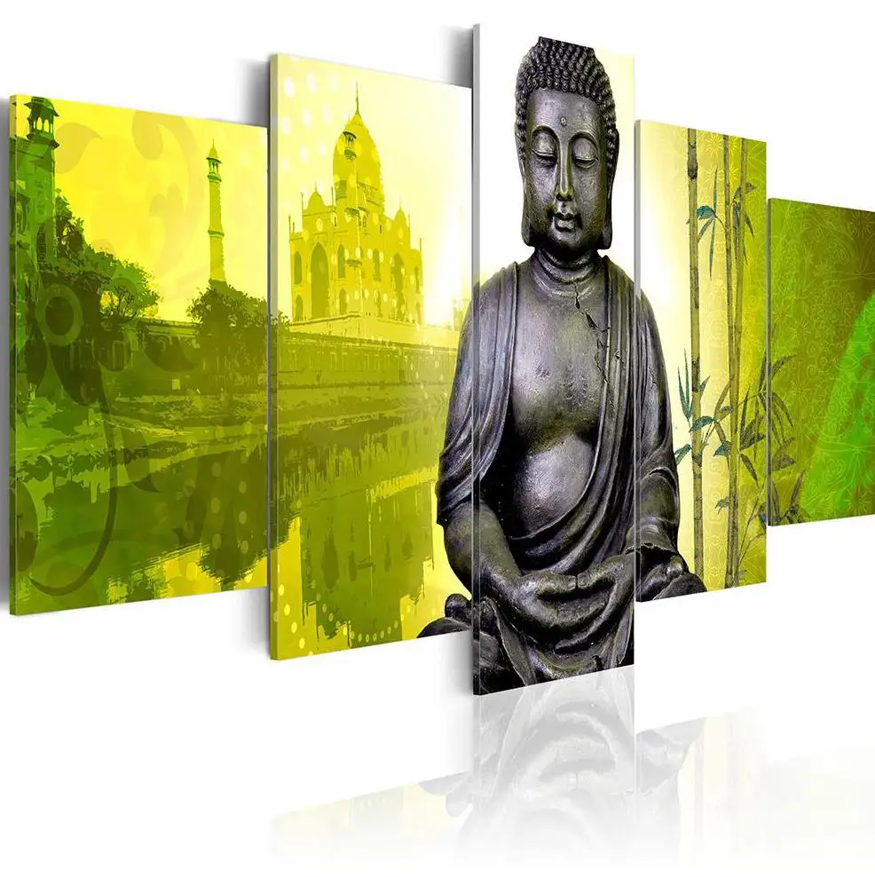 5 панель Будда украшение на стену, живопись маслом живописный водопад бамбуковое украшение дома картины на холсте для гостиной(без рамки