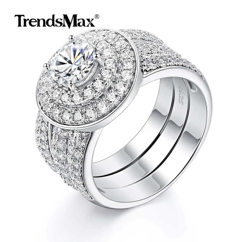 

3.0 Carat Round Cut Cubic Zirconia Solitaire Wedding Ring Set 925 Sterling Silver Rings Engagement Jewelry Bridal For Women SR05