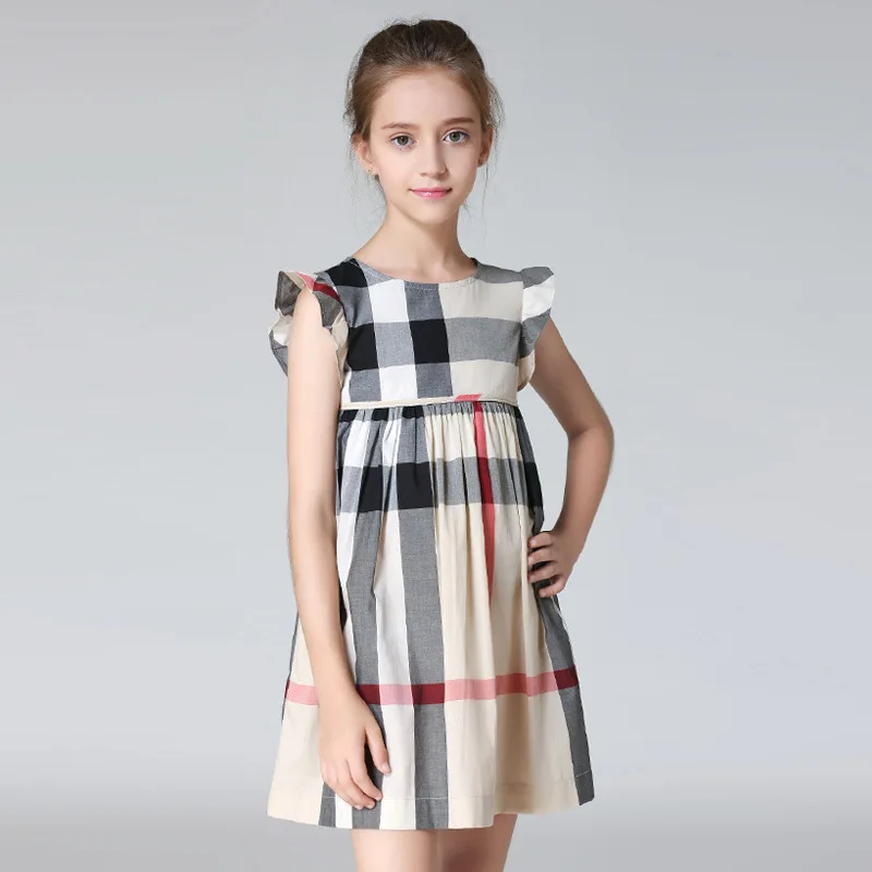 

HSSCZL Girls dress 2019 new summer girl dress sleeveless kids princess fashion children plaid cotton fashion Girl clothes 3-8Y