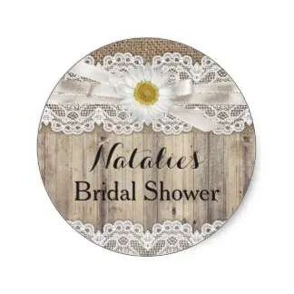 

3.8cm Vintage Burlap Lace & Daisy Bridal Shower Sticker