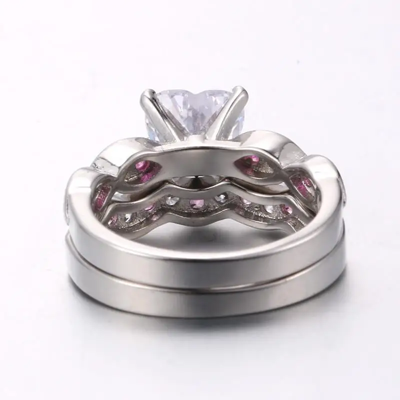 Double Fair Sweet and Romantic Engagement Ring Set For Women Inlaid Heart-shaped Zircon Crystal Jewelry Making DFYG017
