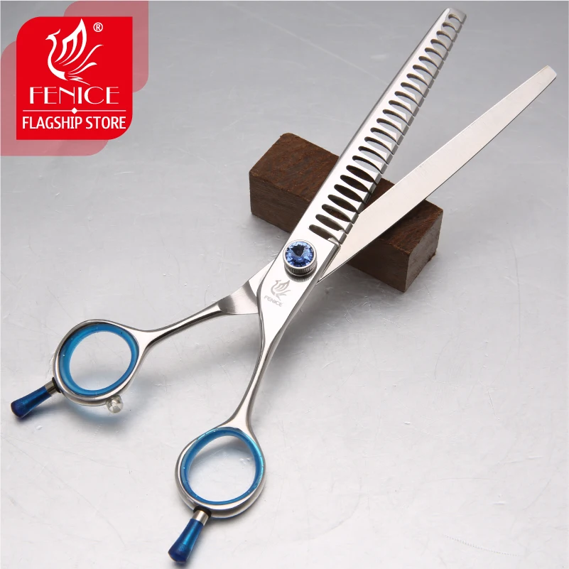 Fenice High quality Japan 440C stainless steel 7 inch blue pet dog grooming thinning scissor thinning rate 75% dog grooming scissors,dog grooming scissors kit