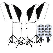 Photo Studio Softbox 4-in-1 E27 Lamp Holder 50*70cm Diffuser 2M Light Stand Photographic Continuous Lighting LED Lamps for video