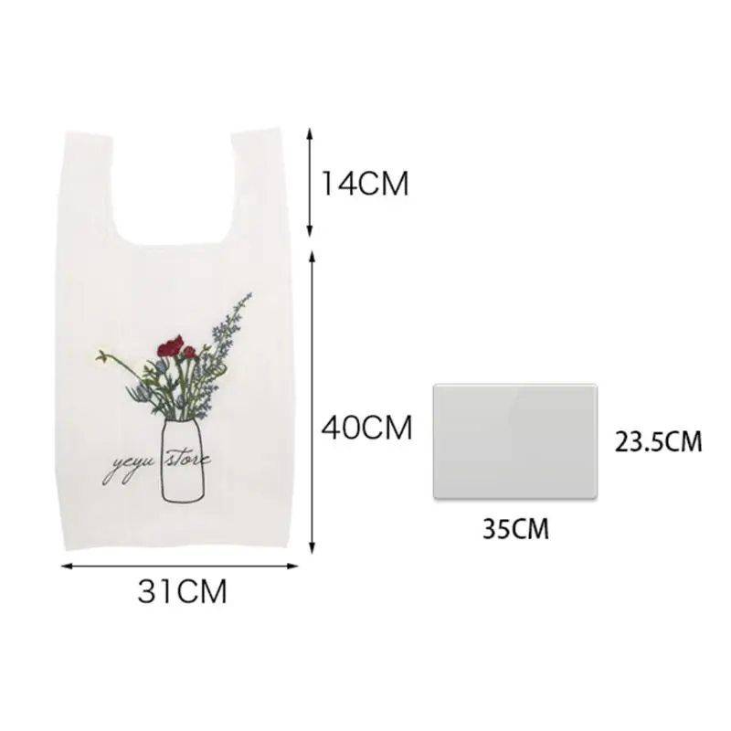 Embroidery Handy Shopping Bags Reusable Tote Pouch Recycle Storage Handbags