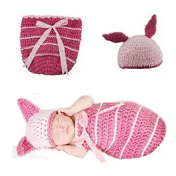 Прекрасный Новорожденный ребенок розовый кролик спальный мешок вязаная шапка Костюм Опора костюм новорожденных спальный мешок для сна Sack