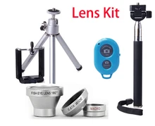 2015 hot selfie monopod trípode palo + blutooth control remoto kit de lente magnética 3 en 1 lente de 180 ojo de pez para apple iphone 6 5 5S