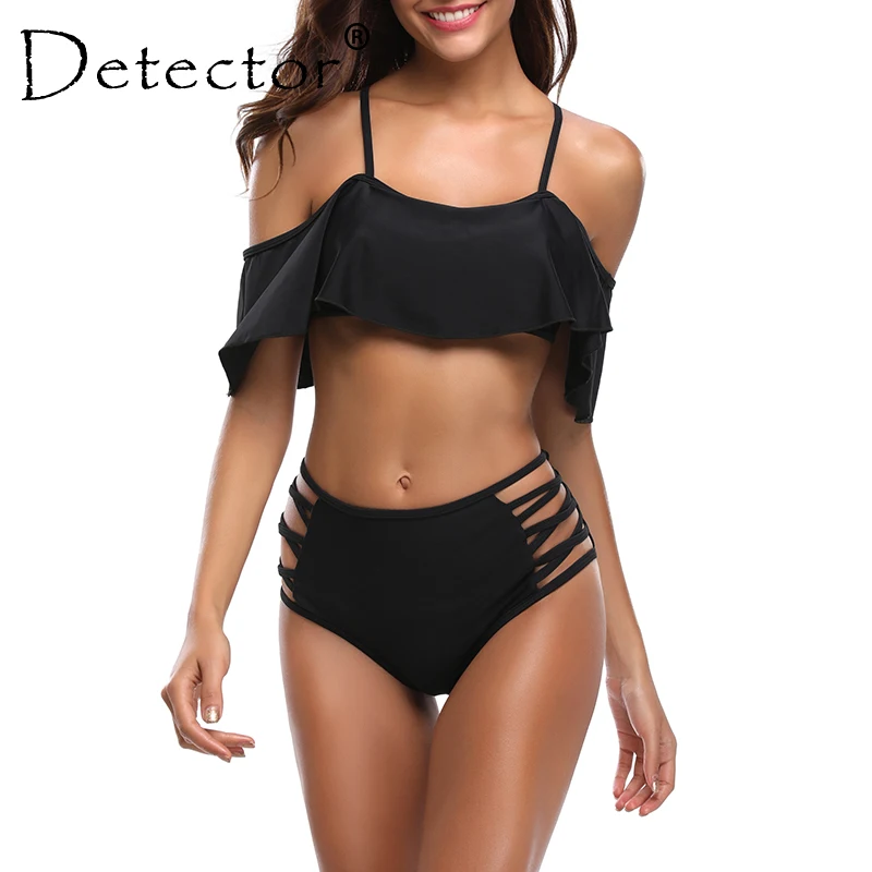 Detector Women High Waist Ruffle Bikini 2019 Sexy Push up String Swimsuit Womens Swimwear Buckle 2 piece Bathing Suit for Female