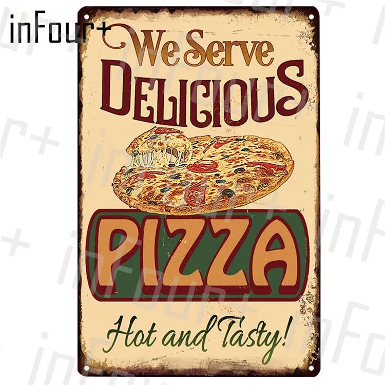 [InFour+] табличка для блинов, металлическая винтажная вывеска для гамбургеров, жестяная вывеска для пиццы, металлический плакат, винтажный постер для картофеля фри - Цвет: 0898