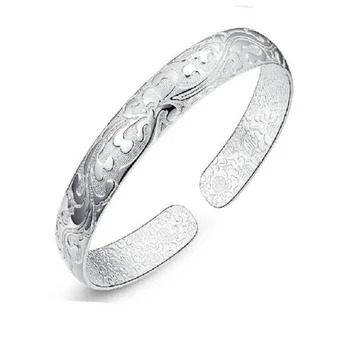 

Top Quality Women Wedding Engagement Present Elegant Adjustable Bracelet Bangels Jewelry S Silver Stamp Printing Gift Retail