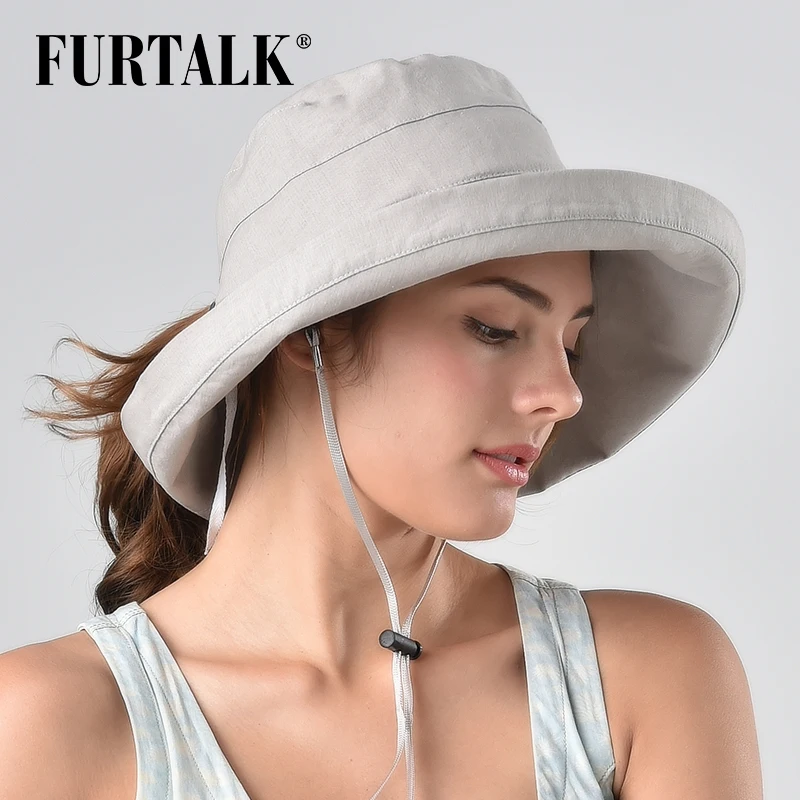 Шляпка FURTALK женская с хвостом Панама из хлопка и льна шапка от солнца для отдыха