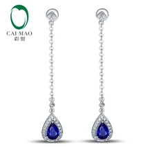 Unplated 14K Gold Natural 1.12ct Sapphires & 0.24ct Natural Diamonds Earrings Caimao Jewelry