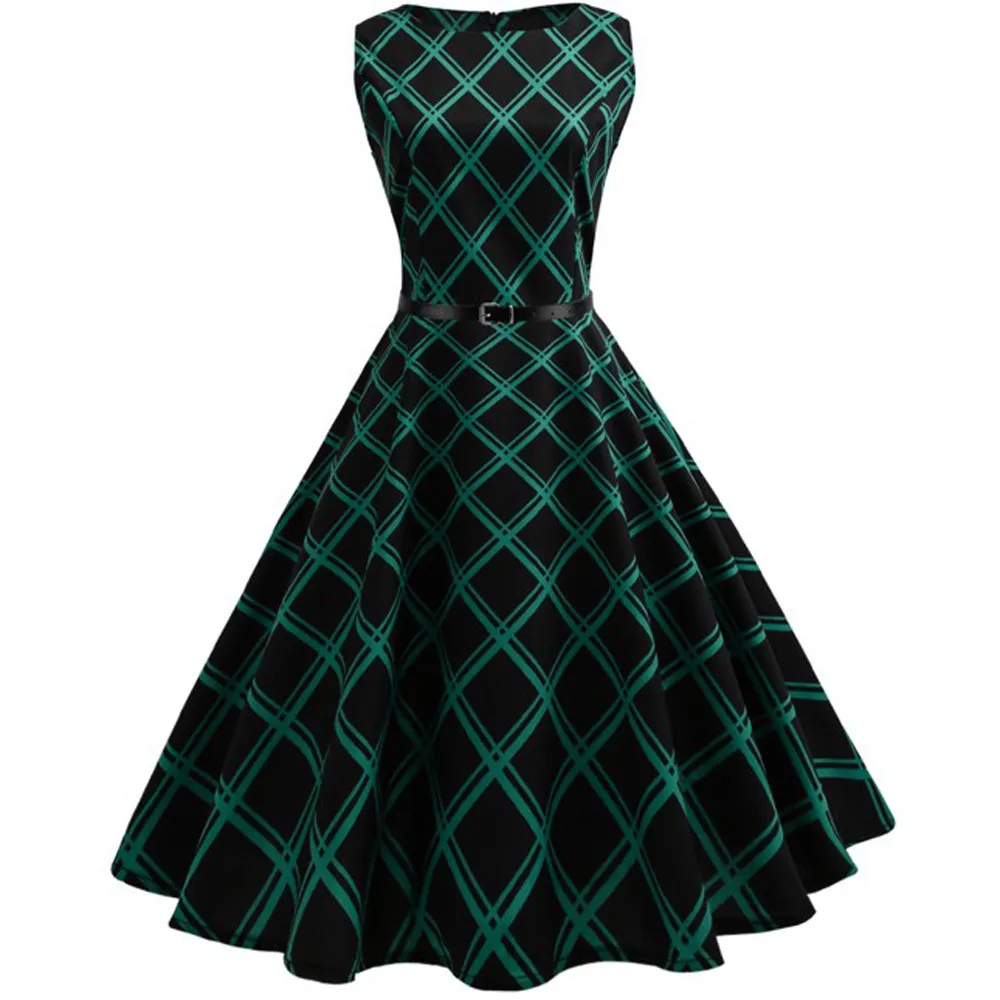 

Clothes Summer Dress Women rockabilly dress Vintage Floral Bodycon Plaid Sleeveless Casual Evening Party Sexy Dress Girl 2019