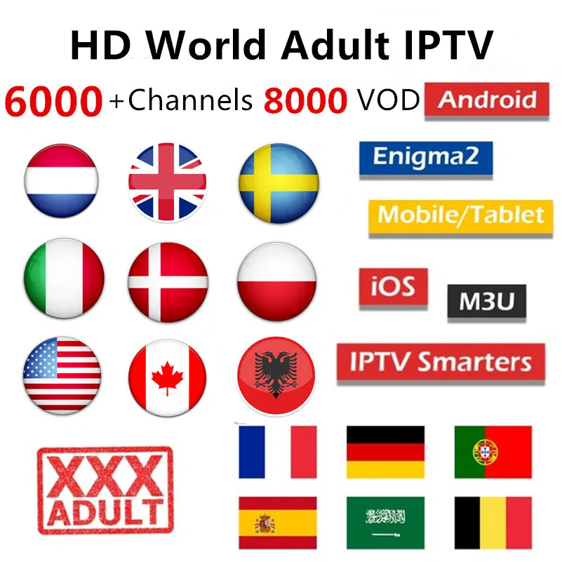 

World IPTV Subscription 6000 Live 8000 VOD 4K android tv box French Spain Portugal German Arabic Dutch IPTV m3u enigma2 smart tv