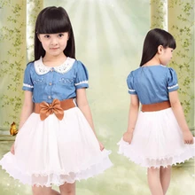 2016 new Spring & Summer Children clothing cotton denim dress teenage girl one-piece child vintage princess dress with belt