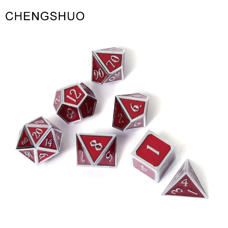 Chengshuo dnd metal dice sets rpg polyhedral dungeons dragon d20 10 8 12 silver table games Zinc alloy red digital dices pattern