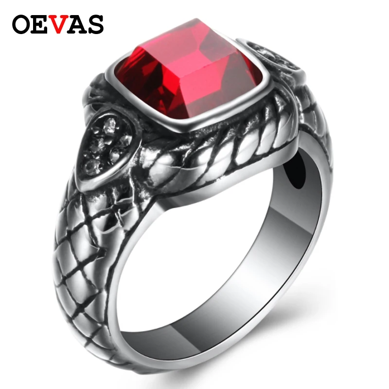 

Punk Rock Bijoux Red big stone ring men anniversary Biker jewelry christmas Gift Stainless steel Jewelry Bajue homme size 7-12