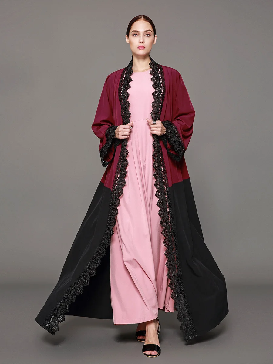 Повседневное мусульманская верхняя одежда лоскутное кружево Рамадан кардиган длинные халаты кимоно Ближний Восток Thobe поклонение услуги