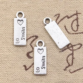 

15pcs Charms Plates Love To Swim 18x11mm Antique Silver Color Plated Pendants Making DIY Handmade Tibetan Finding Jewelry