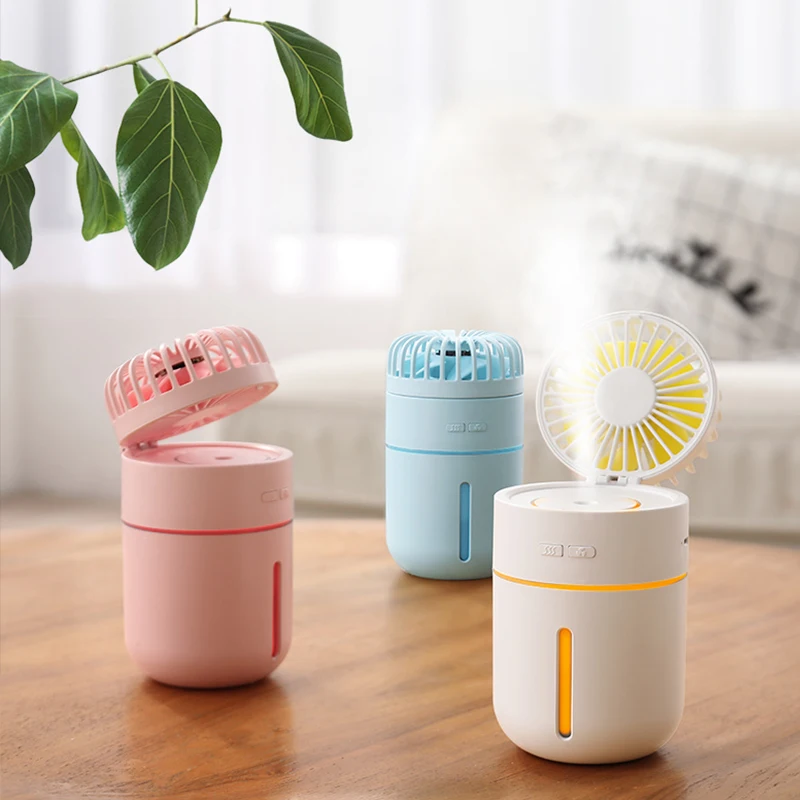 

400ml Ultrasonic Air Humidifier With USB Rechargeable Fan Portable 7 Leaves Angle Adjustable Portable Fan Mini Aroma Diffuser