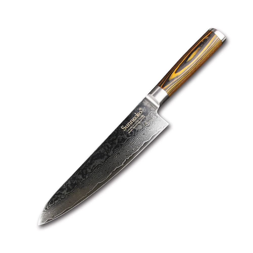 

SUNNECKO 8" Chef's Knife Japanese VG10 Damascus Steel Blade Kitchen Knives Color Wood Handle Strong Hardness Slicer Cutting