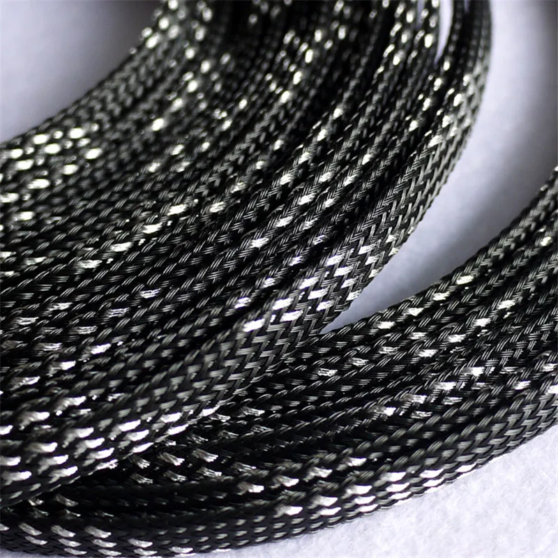 

1/5/20/50/200 Meters Black &Silver High quality 6mm Braided PET Expandable Sleeving High Density Sheathing Plaited Cable Sleeves