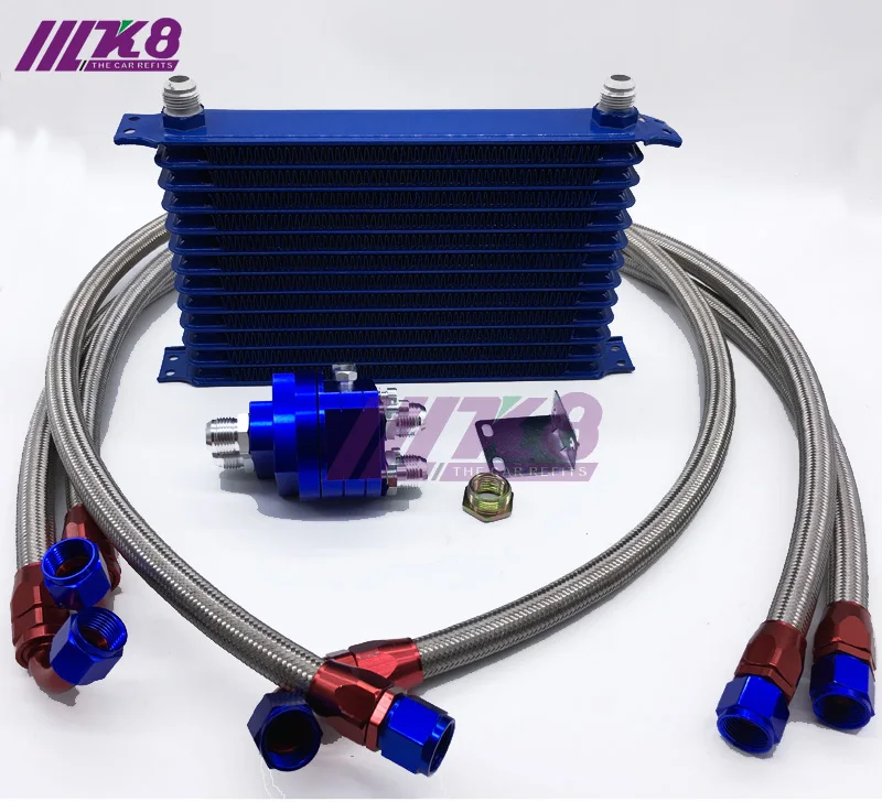 Universal 13 Row 10AN Aluminum Engine Transmission Oil Cooler Relocation Kit Oil Cooler Kit