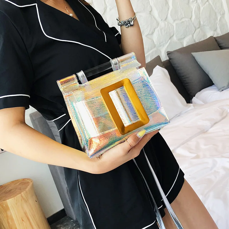 

High Quality Female Small Square Bag PVC Transparent Bag 2019 Simple Women's Designer Shoulder Bag Casual Women Crossbody Bag