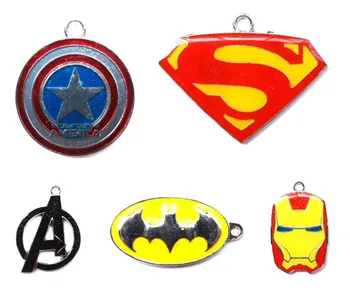 

New lot 200 pcs Superman /Captain America/Iron Man Metal Charm necklace Key chain pendants Jewelry Making Party Gifts