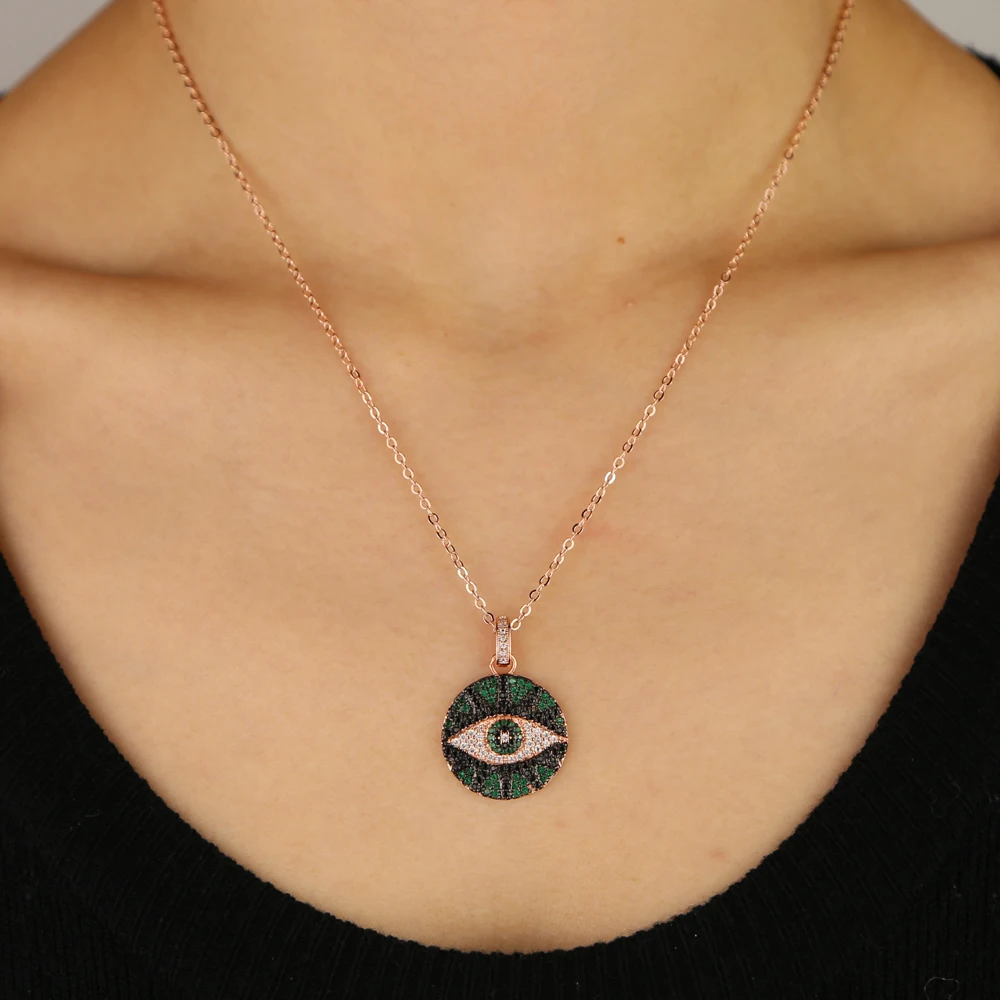 Летние модные украшения круглые монеты диско гравированные Турецкий Дурной глаз женщин очаровательный, с мелкими драгоценными камнями золотой цвет геометрический модное ожерелье