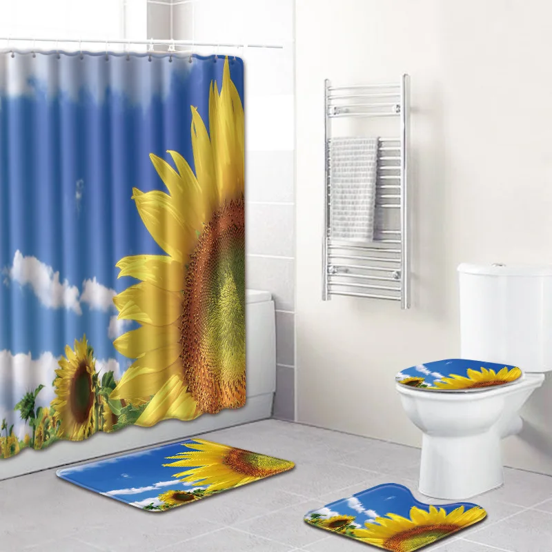 T Подсолнух 4 шт занавеска для душа Противоскользящий коврик для ванной комнаты Набор цветок коврик для ванной желтый ковер коврик для туалета с крышкой сиденья Toillete - Цвет: L446