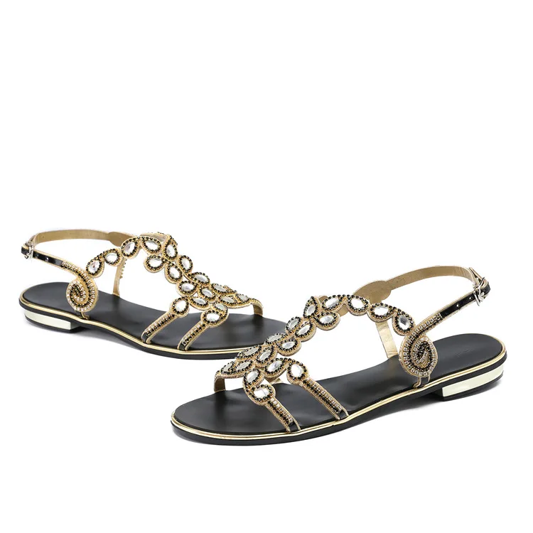 G-sparrow 2018 Summer Elegant Rhinestones Large Size Shoes Belt Buckles Casual Diamond Thick Heel Sandals Gold Silver Black15
