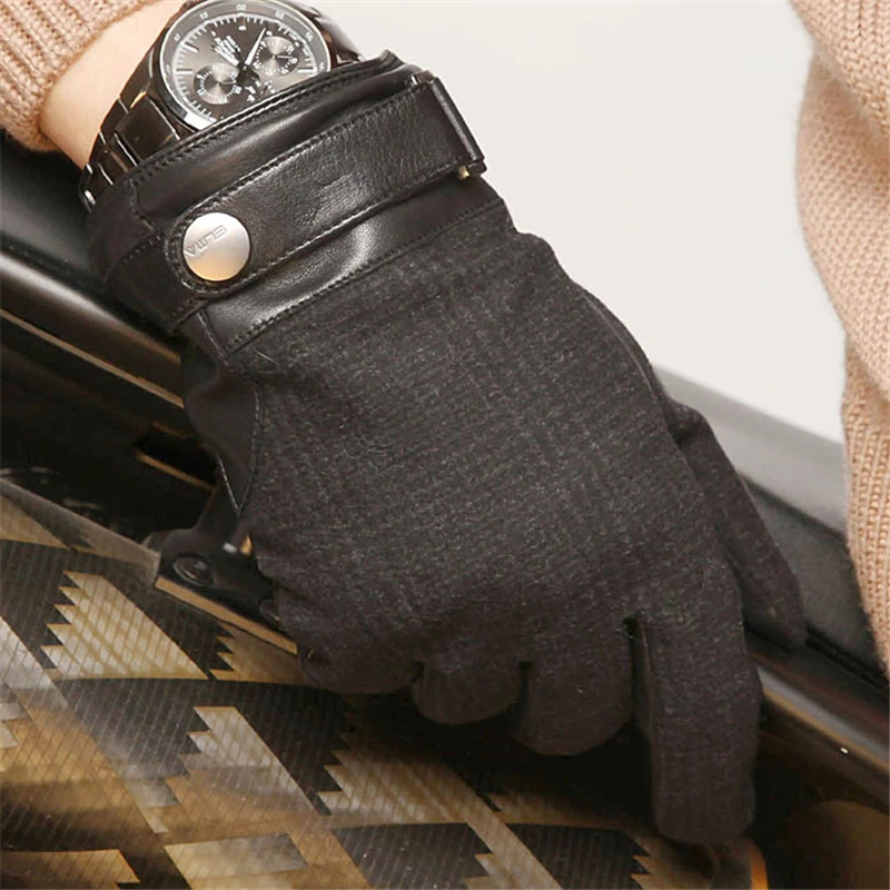Пояса из натуральной кожи Бизнес Для мужчин Прихватки для мангала модные черные руку назад шерстяной ткани козьей перчатки зима плюс