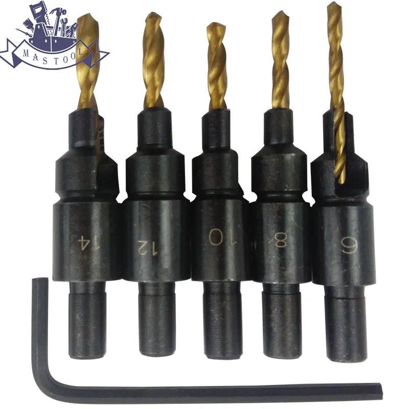 5pcs Hss Woodworking Countersink Drill Bit Set Wood Screw Size 6 8