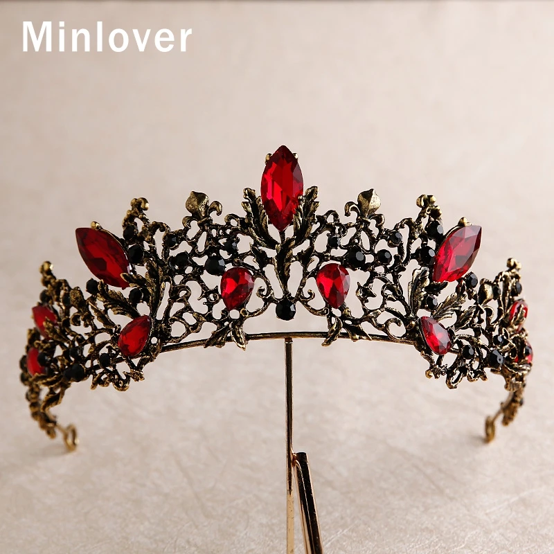 Женские винтажные красные хрустальные короны в стиле барокко и диадема Minlover