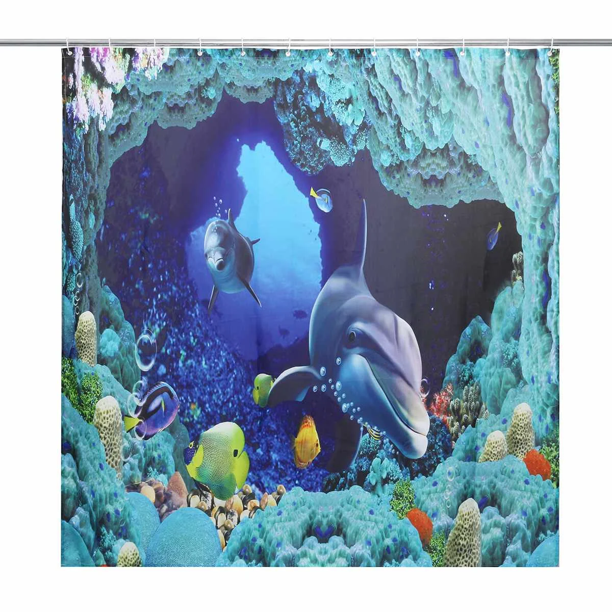 4PCS 180x180cm Waterproof Underwater World Dolphin Shower Curtain Floor Mat With 12 Hooks For Home Bathroom Tub Bathtub Decor - Цвет: Dolphin curtain