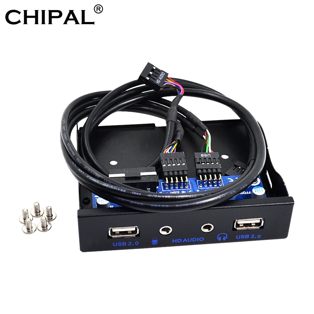 

CHIPAL 20Pin 4 Port USB 2.0 Hub PC Front Panel Bracket HD Audio 3.5mm Earphone MIC Connector For Desktop 3.5" Floppy Disk Bay