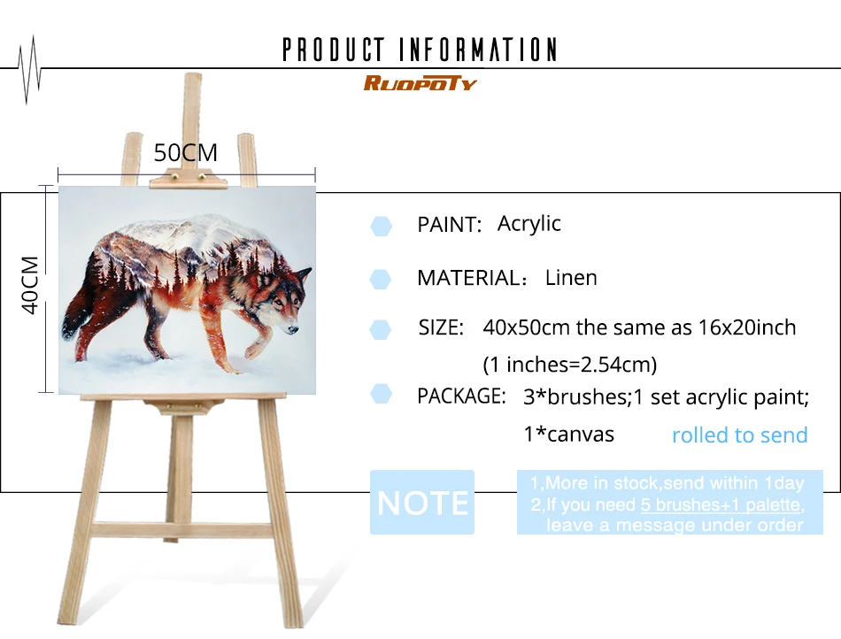 RUOPOTY рамка волк Сделай Сам краска по номерам каллиграфия краска ing акриловая краска по номерам настенная художественная картина для домашнего декора