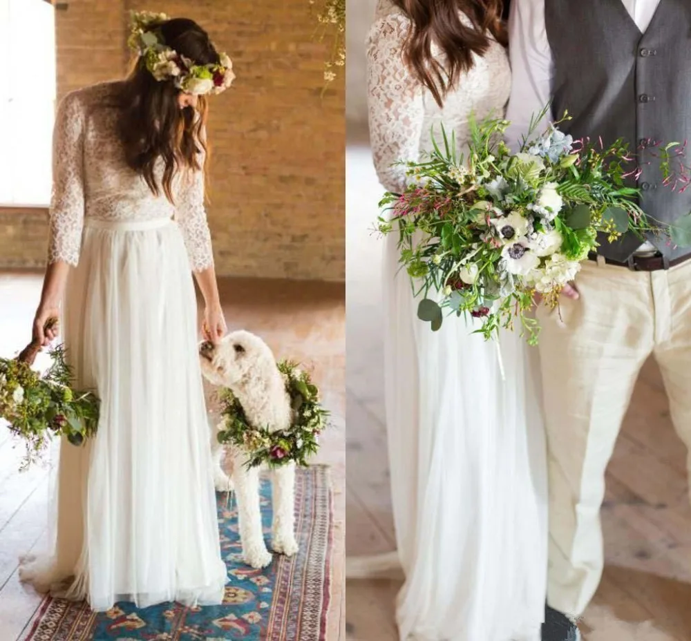 

Lace Country Wedding Dress vestidos de novia 2019 Vintage Boho Wedding Dress robe de mariee Bridal Wedding Gowns Long Sleeves
