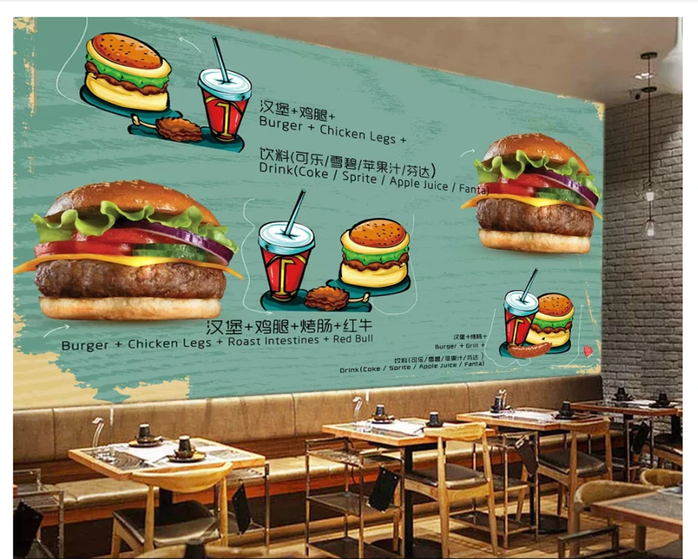 custom hamburger paper wrapper customized hamburger restaurant cake grease proof hamburger paper fast food packaging beibehang Classic fashion papel de parede wallpaper retro decoration fast food restaurant delicious hamburger tooling background