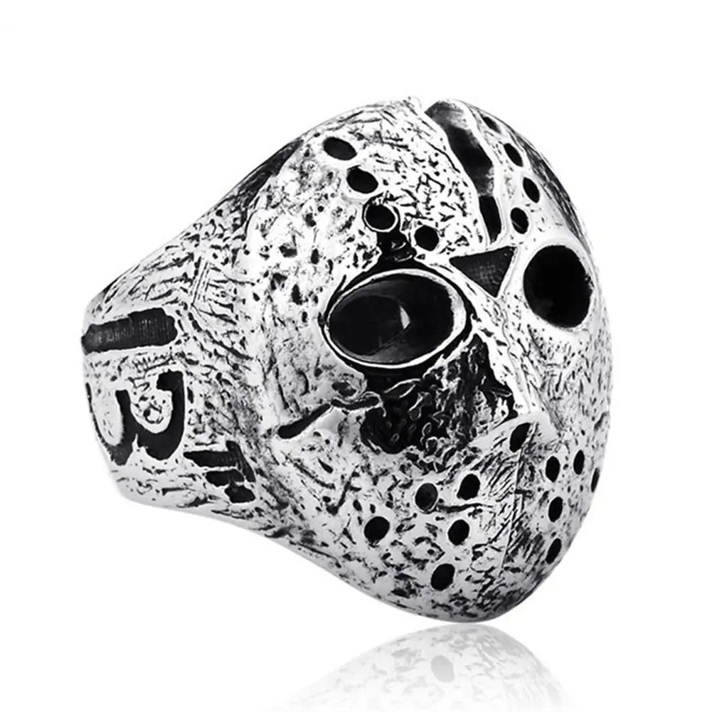 

Men Black Cocktail Ring Mask Horror Skull Finger Stainless Steel Ring for Men