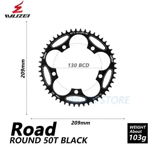 Wuzei 130 BCD круглый дорожный велосипедная Звездочка 50/52/54/56/58/60T сплав звездочка цепной передачи дорожный складной велосипед цепи колеса для Shimano - Цвет: Black 50T