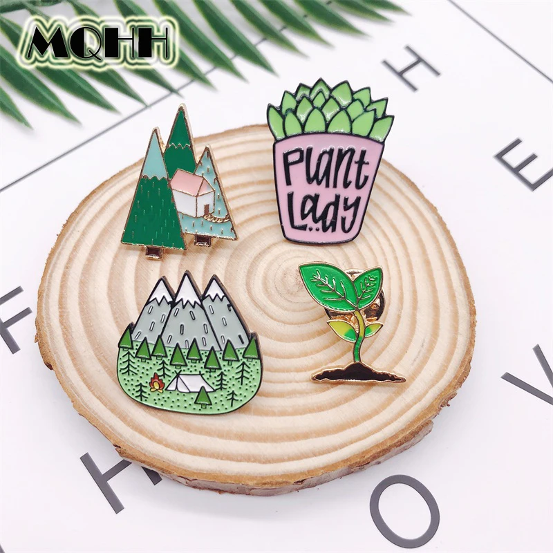 Cartoon Enamel Pins Mountain Peak Plant Lady Button Badges Brooch Bag Hat Shirt Jewelry Fashion Trinket For Friends | Украшения и