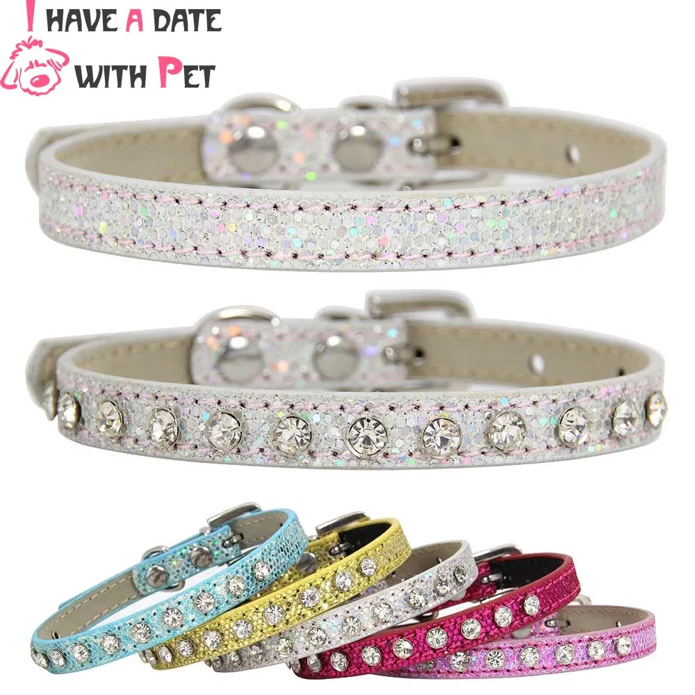 

Small Dog Cat Collar Bling PU Leather Rhinestone Rivet Kitten Puppy Collars Cat Neck Strap Chihuahua Pet Supplies XXS/XS/S 1PC