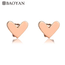 BAOYAN модные крошечные серьги-гвоздики в форме сердца для женщин золотистый Серебристый с розой золотой цвет 316L Из Нержавеющей Стали Двухсторонние серьги